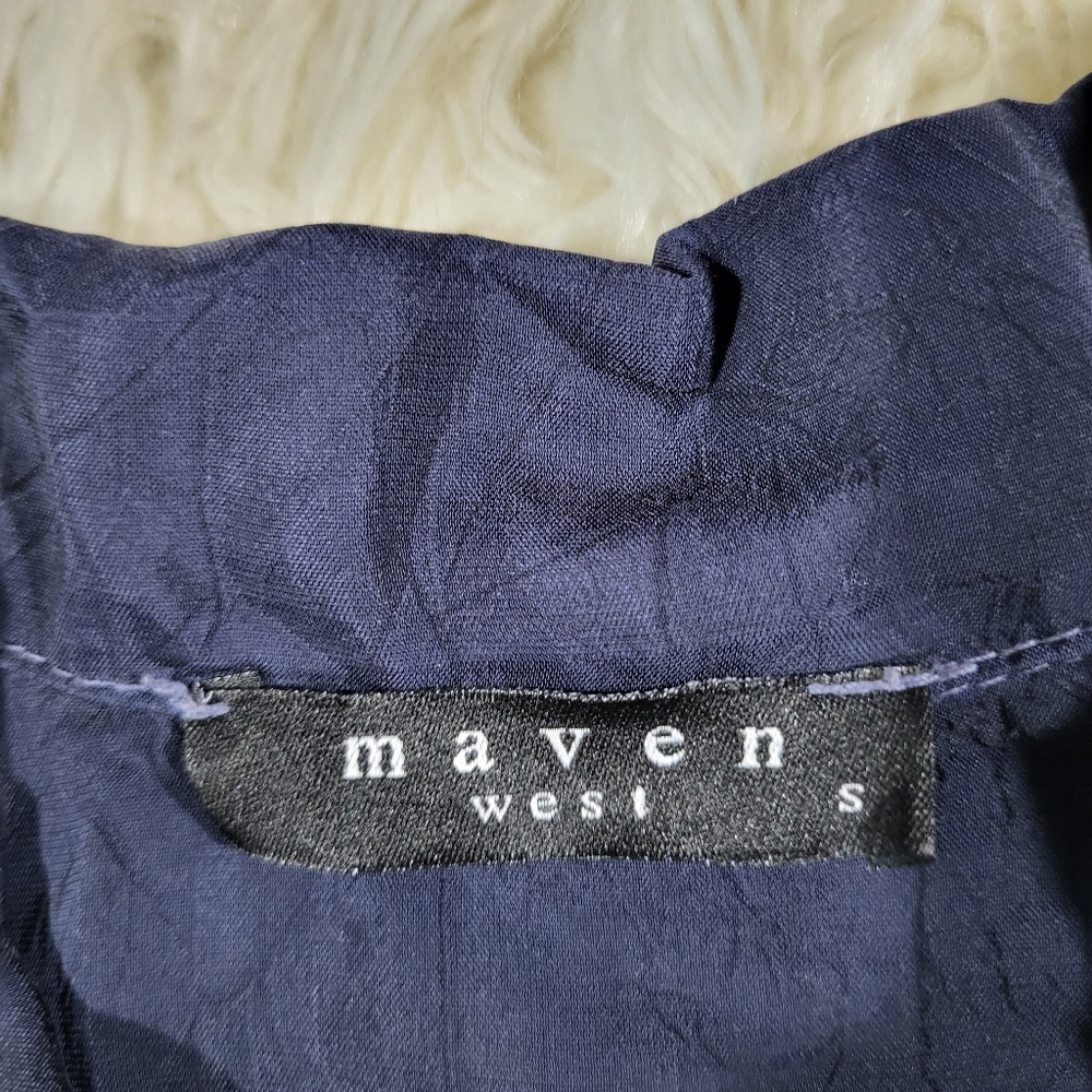 Maven West Navy Blouse Short Sleeve Rib Cuff Med - Picture 7 of 15